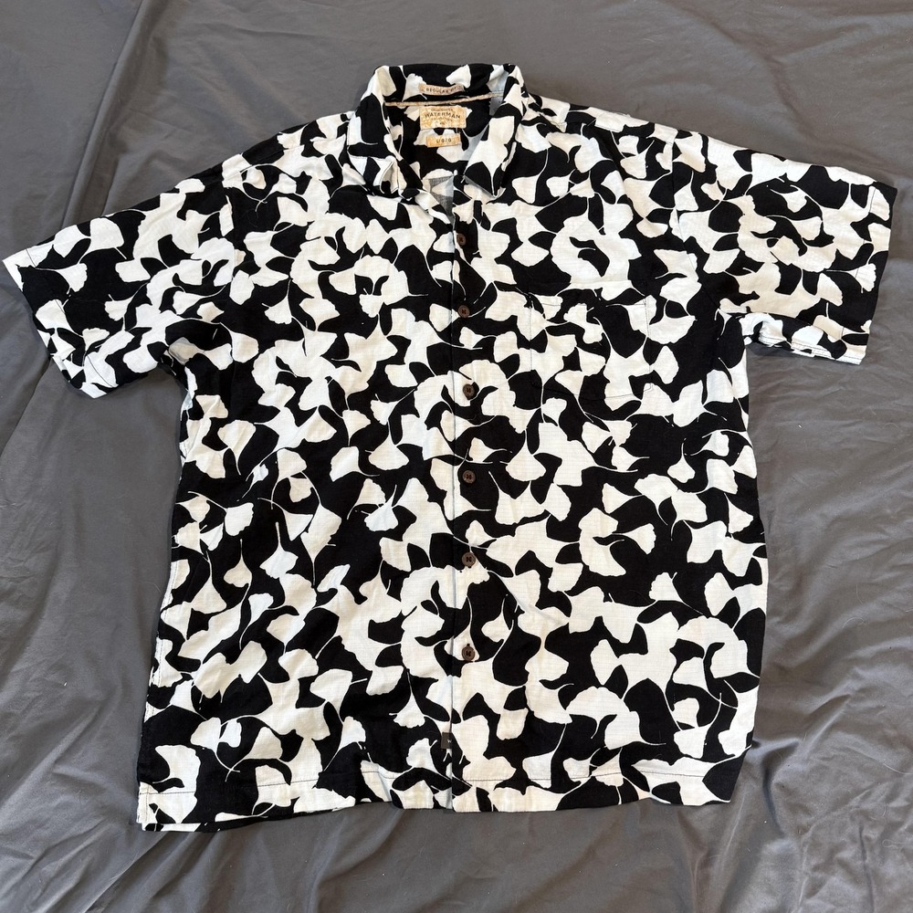 Quiksilver Shirt Mens L Black Short Sleeve Button Up Waterman Floral Hawaiian